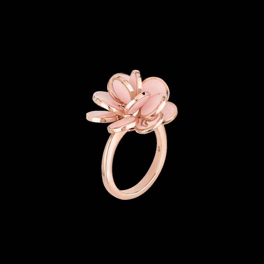 Gioielleria Chantecler | Anello Fiore Paillettes Piccolo In Oro Rosa 18Kt E Smalto Rosa Cod.35257