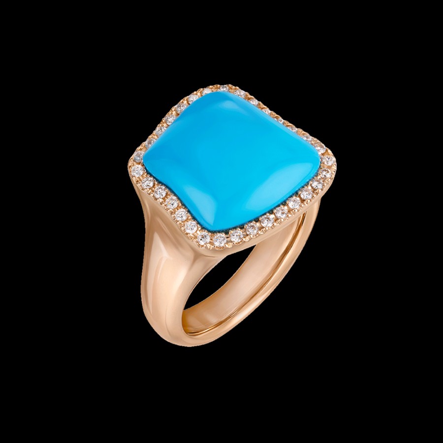 Gioielleria Chantecler | Anello Con Centro Enchante In Oro Rosa 18Kt, Diamanti E Turchese Cod.41754