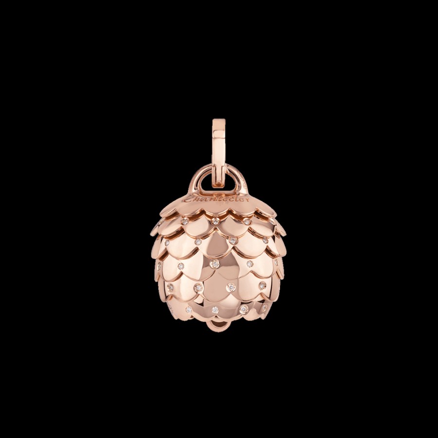 Gioielleria Chantecler | Ciondolo Campanella Paillettes Grande In Oro Rosa 18Kt E Diamanti Cod.41019