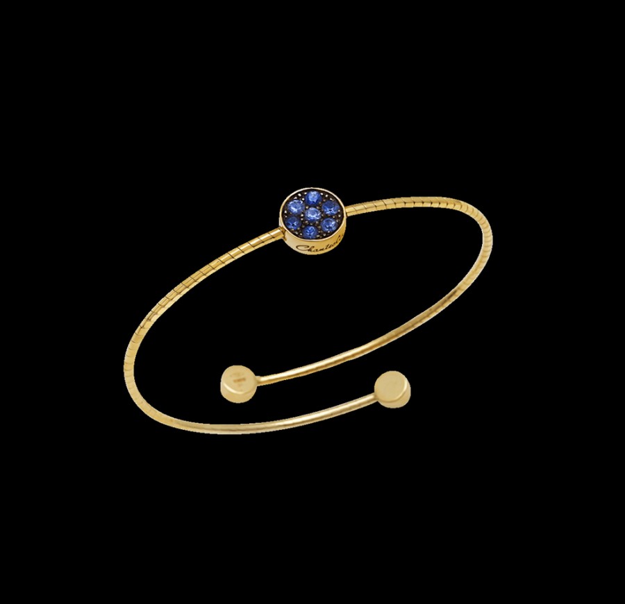 Gioielleria Chantecler | Bracciale A Molla Capritude Paillettes In Oro Giallo 18Kt, Pave Di Zaffiri E Smalto Blu. Cod.42314