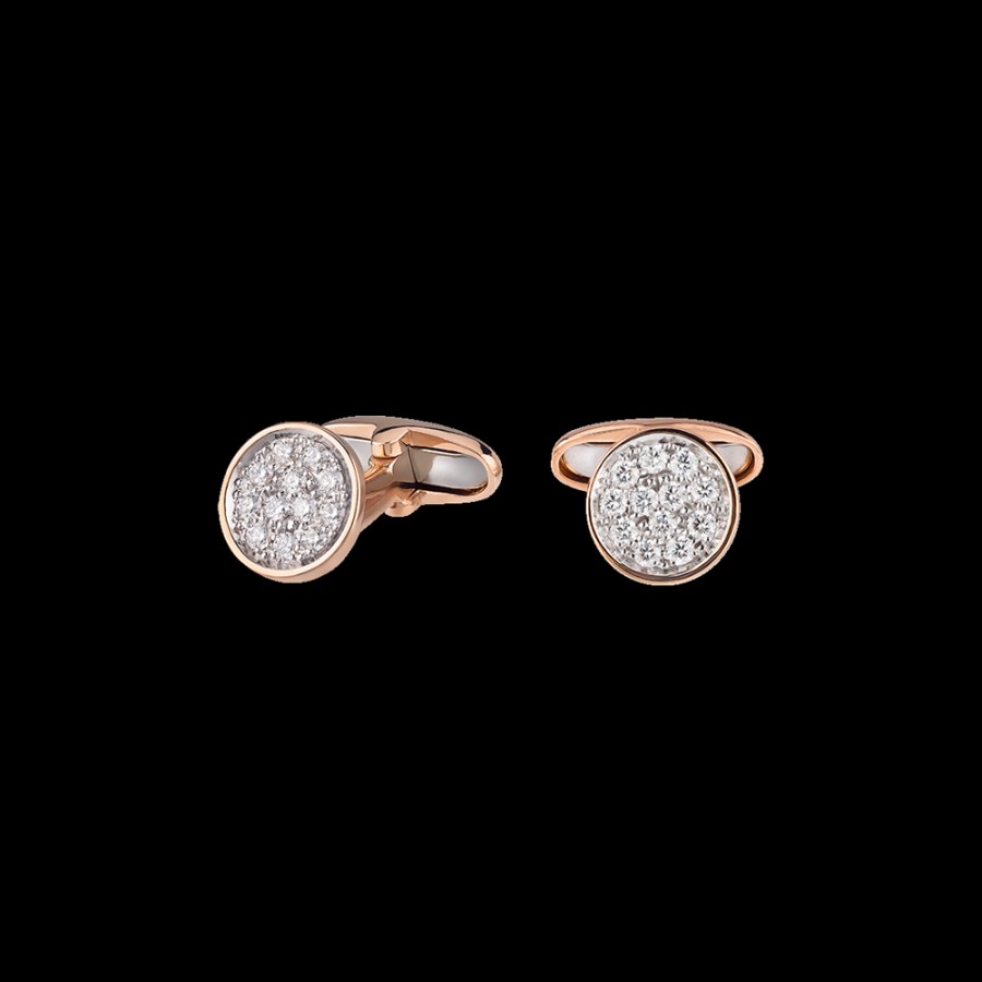 Gioielleria Chantecler | Gemelli Paillettes In Oro Rosa 18Kt E Diamanti Cod.41131