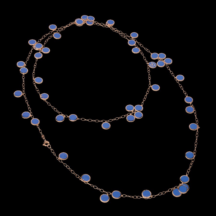 Gioielleria Chantecler | Collana Lunga Paillettes 120 Cm In Oro Rosa 18Kt E Smalto Blu Capri Cod.38894