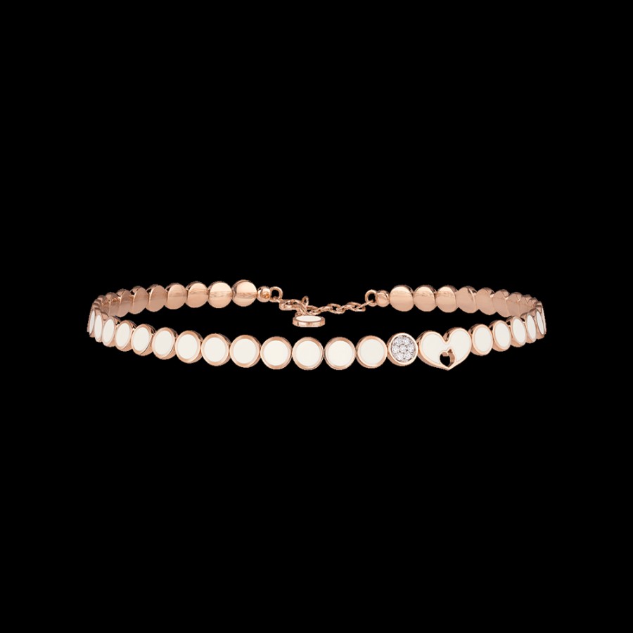 Gioielleria Chantecler | Choker Paillettes In Oro Rosa 18Kt, Diamanti E Smalto Bianco Cod.41136