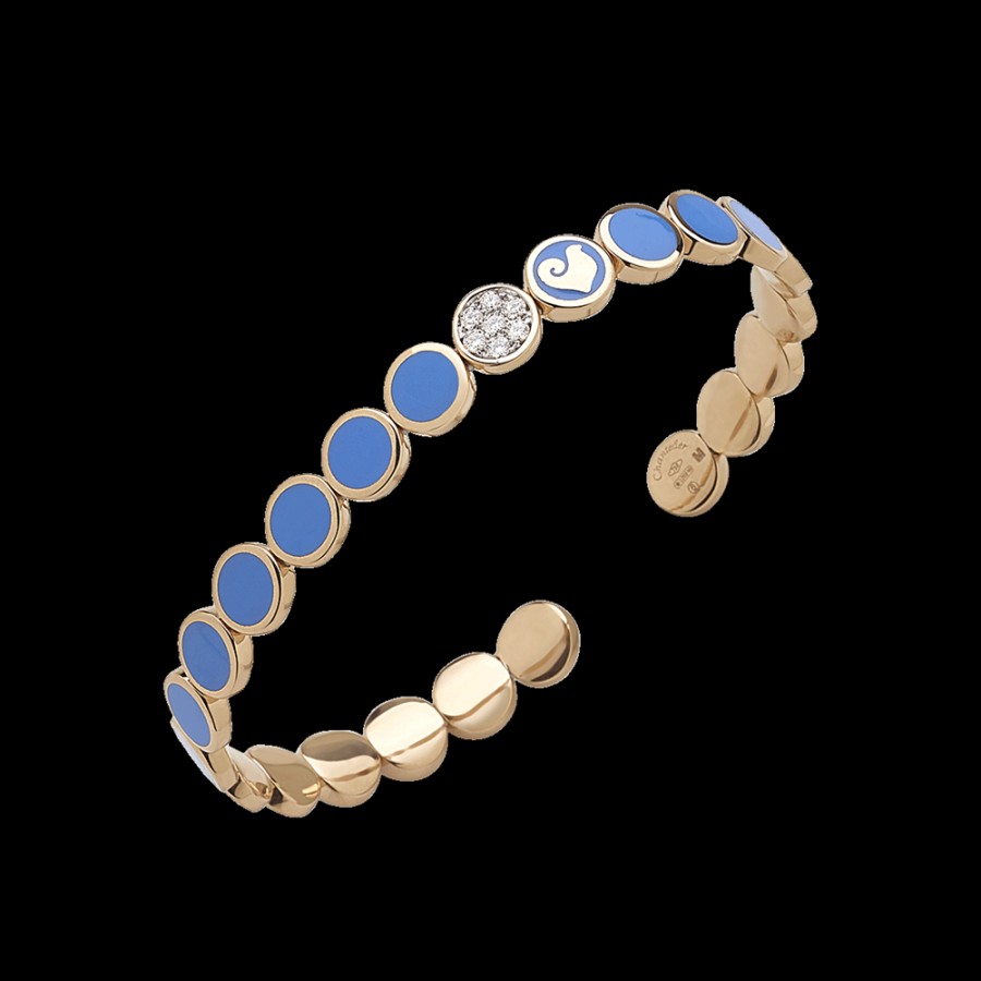 Gioielleria Chantecler | Bracciale Rigido Paillettes In Oro Rosa 18Kt, Pave Di Diamanti E Smalto Blu Capri Cod.40134