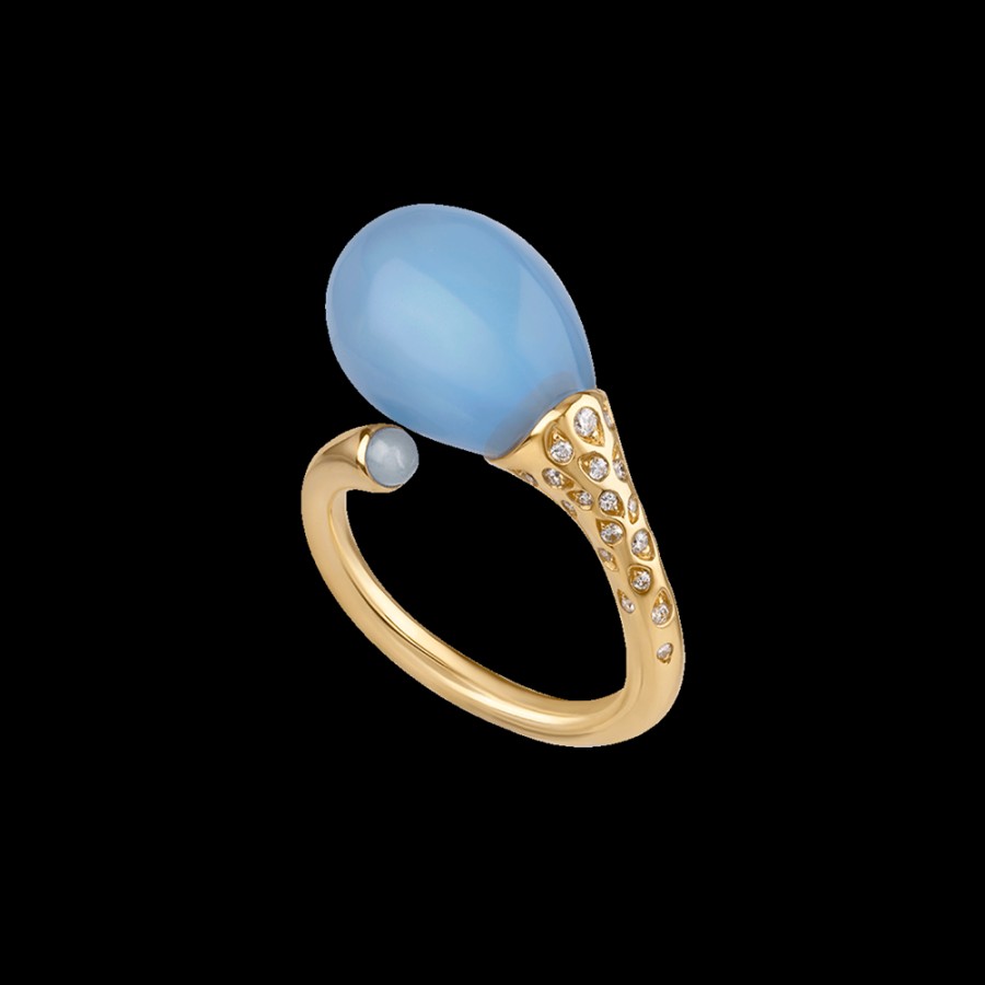 Gioielleria Chantecler | Anello Joyful In Oro Giallo 18Kt, Diamanti E Poire In Cristallo Color Glicine. Cod.42123