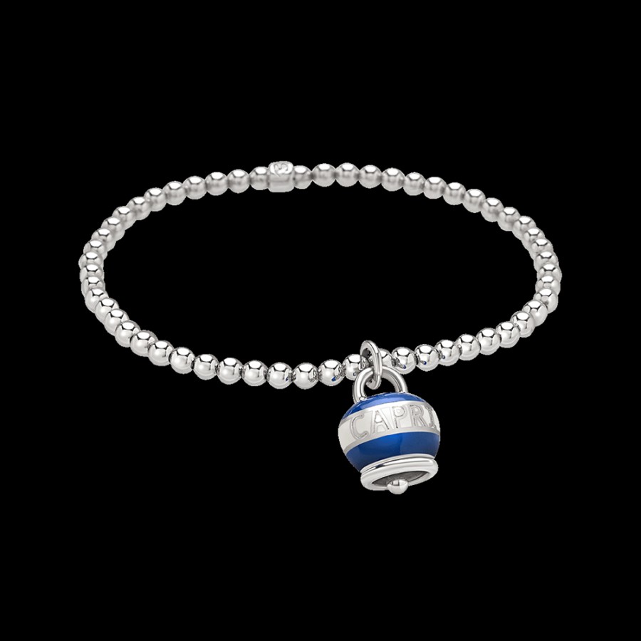 Et Voila L'Argento Chantecler | Bracciale Elastico Et Voila Con Ciondolo Campanella Capriness Dolce Vita Piccolo In Argento E Smalto Bianco E Blu Cod.40494