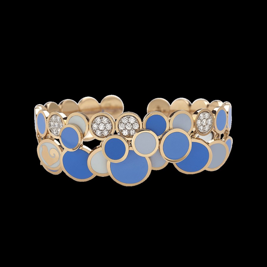 Gioielleria Chantecler | Bracciale A Cascata Paillettes In Oro Rosa 18Kt, Diamanti E Smalto Blu Capri Cod.40170