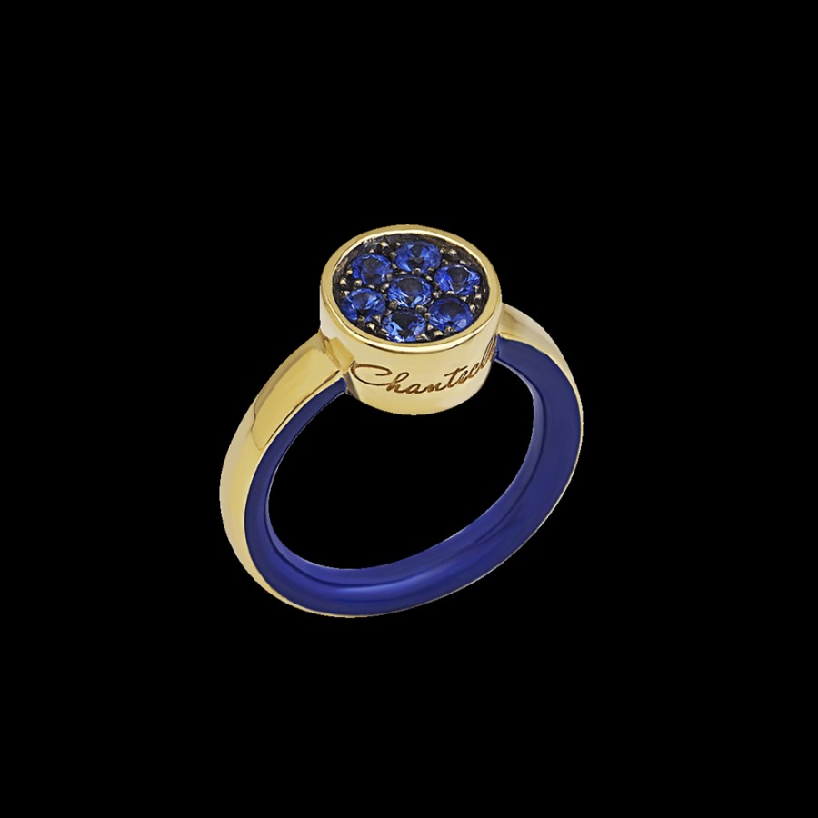 Gioielleria Chantecler | Anello Capritude Paillettes In Oro Giallo 18Kt, Pave Di Zaffiri E Smalto Blu. Cod.41271