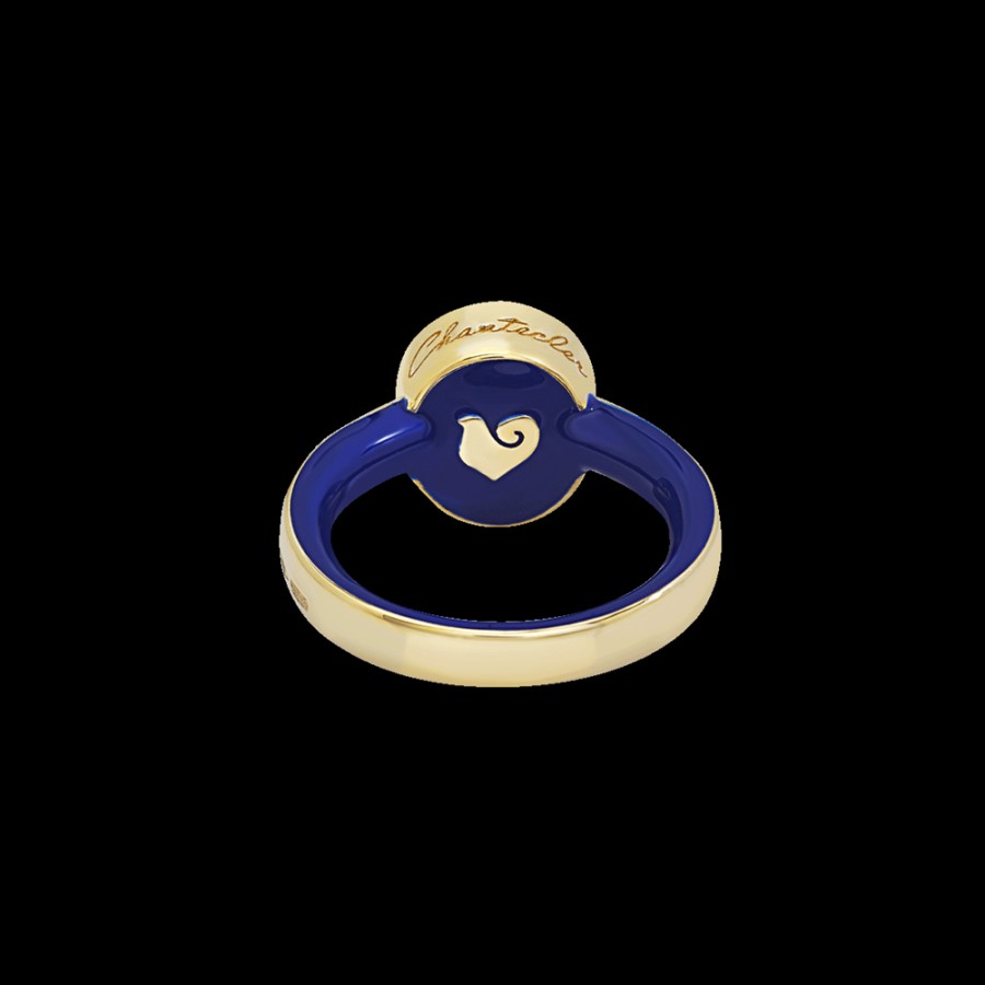 Gioielleria Chantecler | Anello Capritude Paillettes In Oro Giallo 18Kt, Pave Di Zaffiri E Smalto Blu. Cod.41271