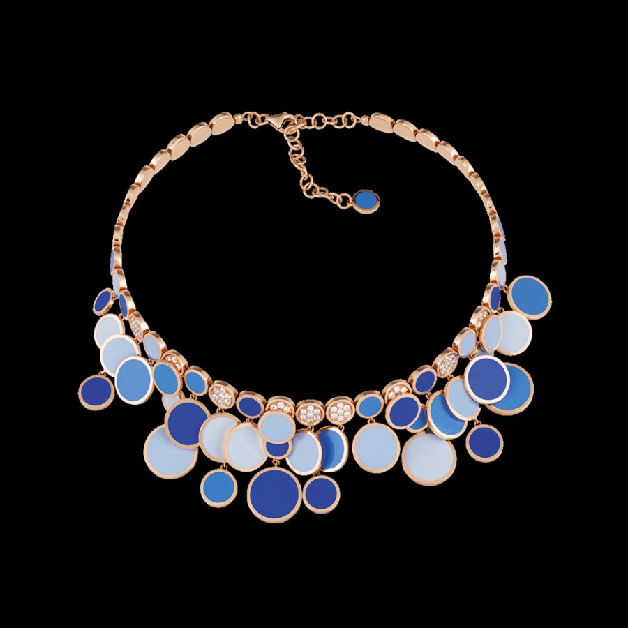 Gioielleria Chantecler | Collana A Cascata Paillettes In Oro Rosa 18Kt, Diamanti E Smalto Blu Capri Cod.38632