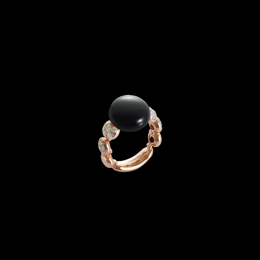 Gioielleria Chantecler | Anello Bon Bon In Oro Rosa 18Kt, Diamanti E Onice Cod.37978