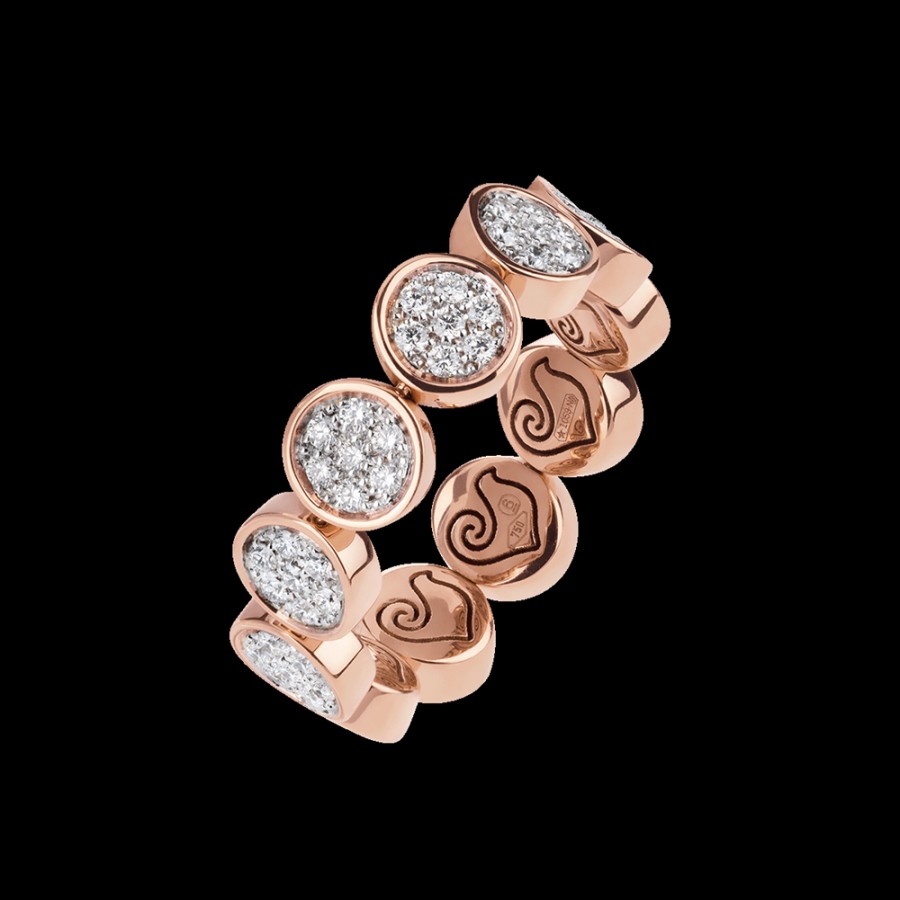 Gioielleria Chantecler | Anello Veretta Paillettes In Oro Rosa 18Kt E Pave Di Diamanti. Misura: 12-16 Cod.41020