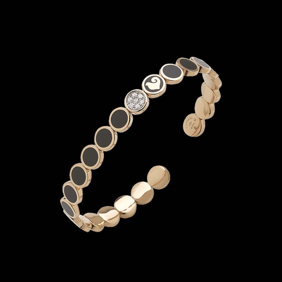 Gioielleria Chantecler | Bracciale Rigido Paillettes In Oro Rosa 18Kt, Pave Di Diamanti E Smalto Nero Cod.40167