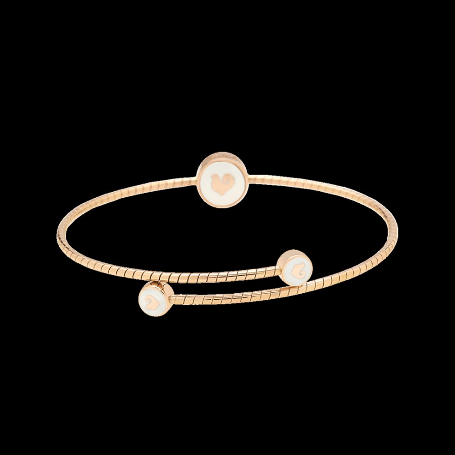 Gioielleria Chantecler | Bracciale A Molla Capritude Paillettes In Oro Rosa 18Kt, Pave Di Diamanti E Smalto Bianco Cod.41412