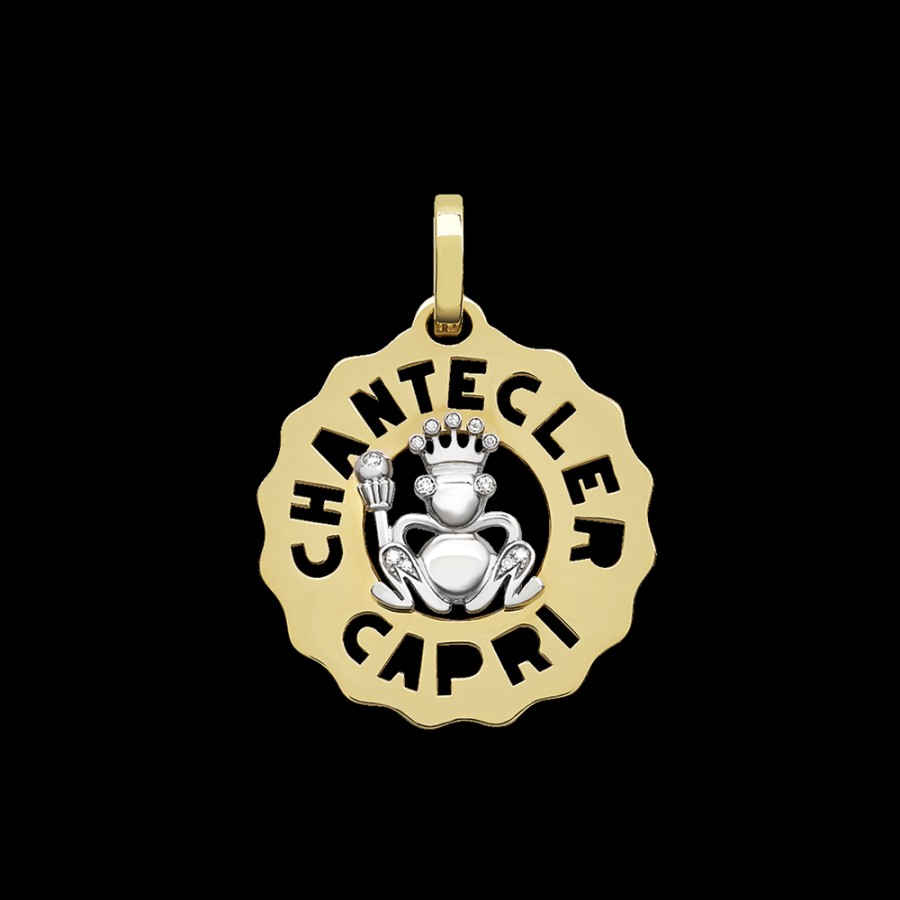 Gioielleria Chantecler | Ciondolo Logo Principe Ranocchio Piccolo In Oro Giallo E Bianco 18Kt E Diamanti. Cod.24121