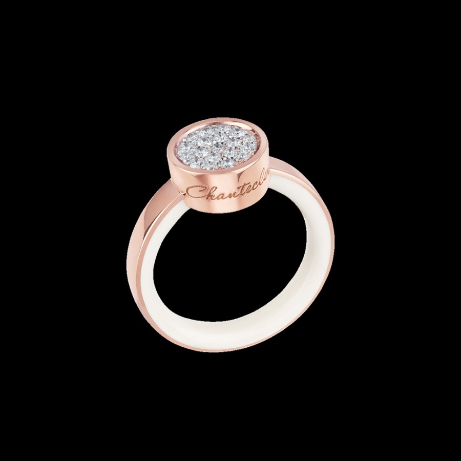 Gioielleria Chantecler | Anello Capritude Paillettes In Oro Rosa 18Kt, Pave Di Diamanti E Smalto Bianco Cod.41139