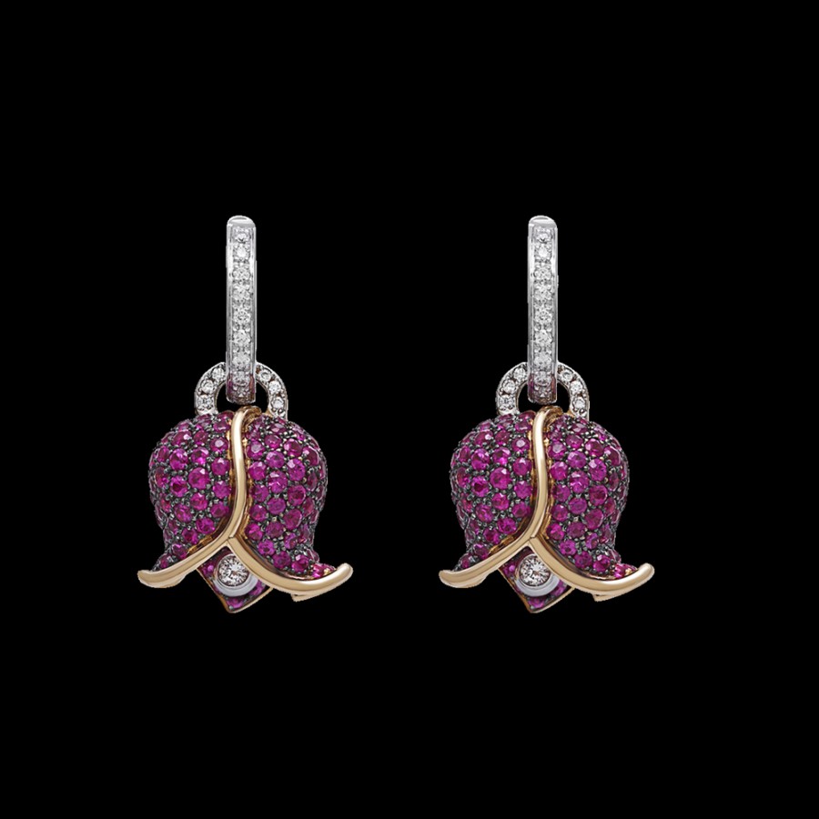 Gioielleria Chantecler | Orecchini Campanella Bouganville Medi In Oro Rosa 18Kt, Diamanti E Zaffiri Rosa. Cod.42320