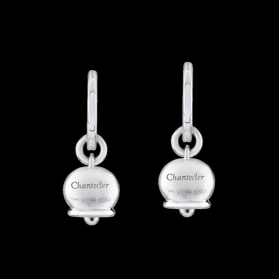 Gioielleria Chantecler | Orecchini Campanella Piccoli In Oro Bianco 18Kt, Diamanti E Gallo In Pave Di Diamanti Cod.32559