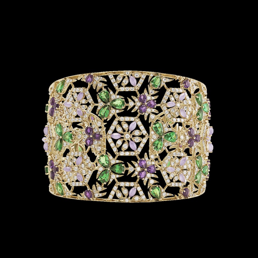 Gioielleria Chantecler | Bracciale Caleidoscopio In Oro Biallo 18Kt, Diamanti, Tsavorite, Ametista E Giada Lavanda Cod.42386