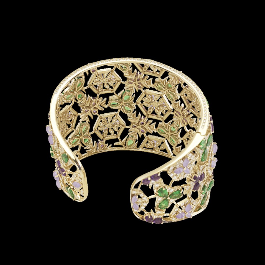 Gioielleria Chantecler | Bracciale Caleidoscopio In Oro Biallo 18Kt, Diamanti, Tsavorite, Ametista E Giada Lavanda Cod.42386