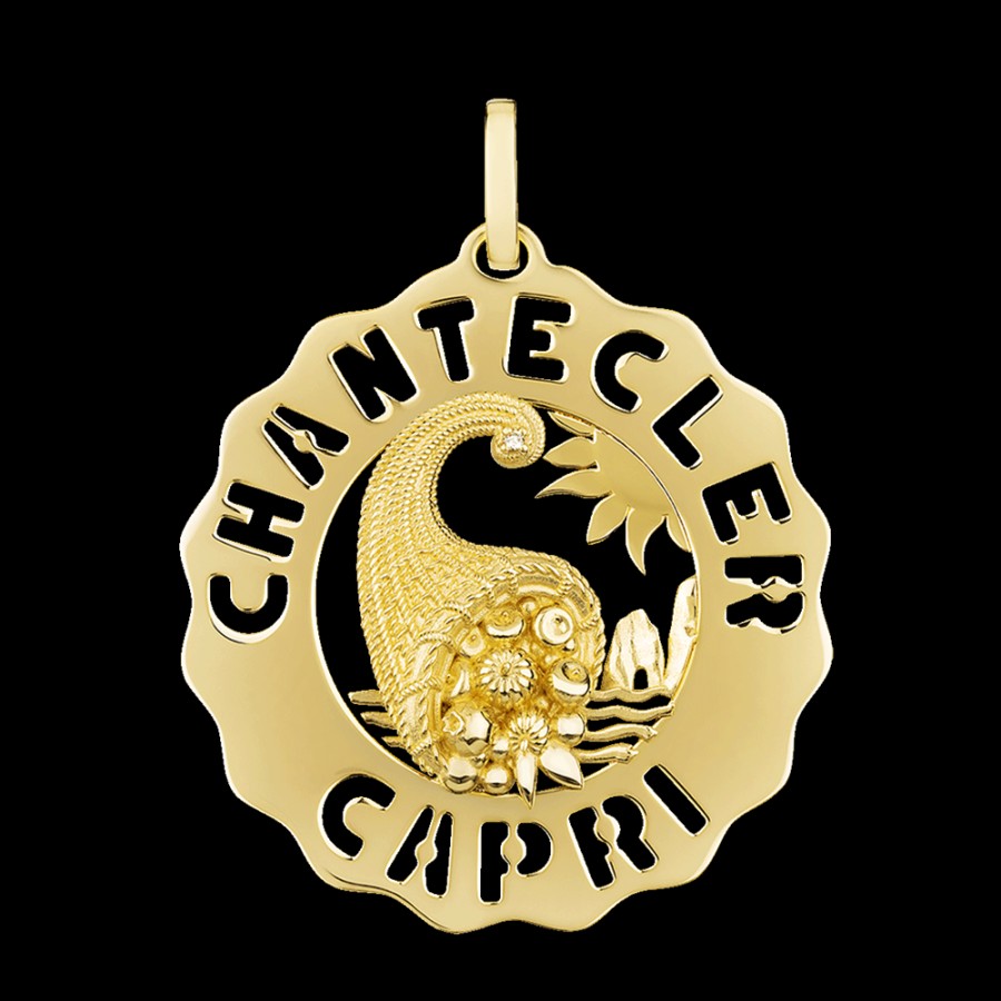 Gioielleria Chantecler | Ciondolo Logo Cornocopia Grande In Oro Giallo 18 Kt E Diamanti Cod.41674