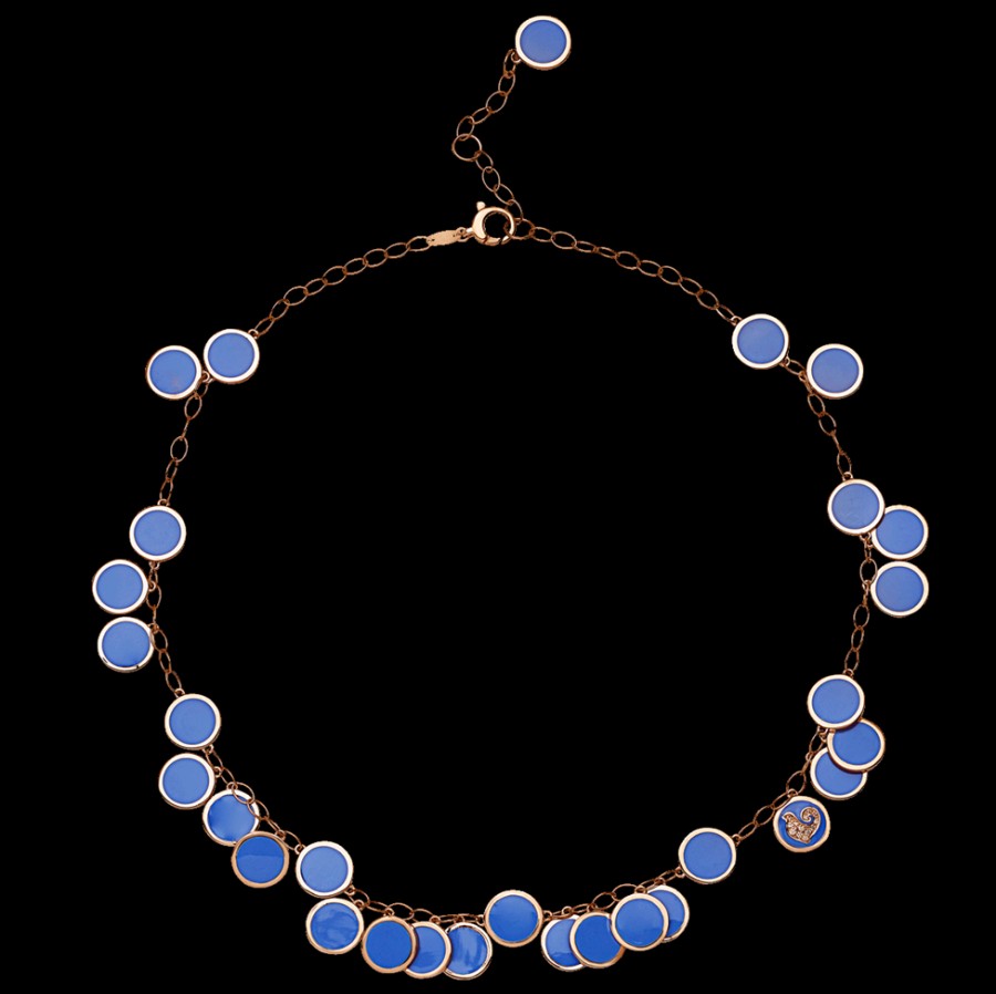 Gioielleria Chantecler | Collana Girocollo Paillettes 38-42Cm In Oro Rosa 18Kt, Diamanti E Smalto Blu Capri Cod.42696