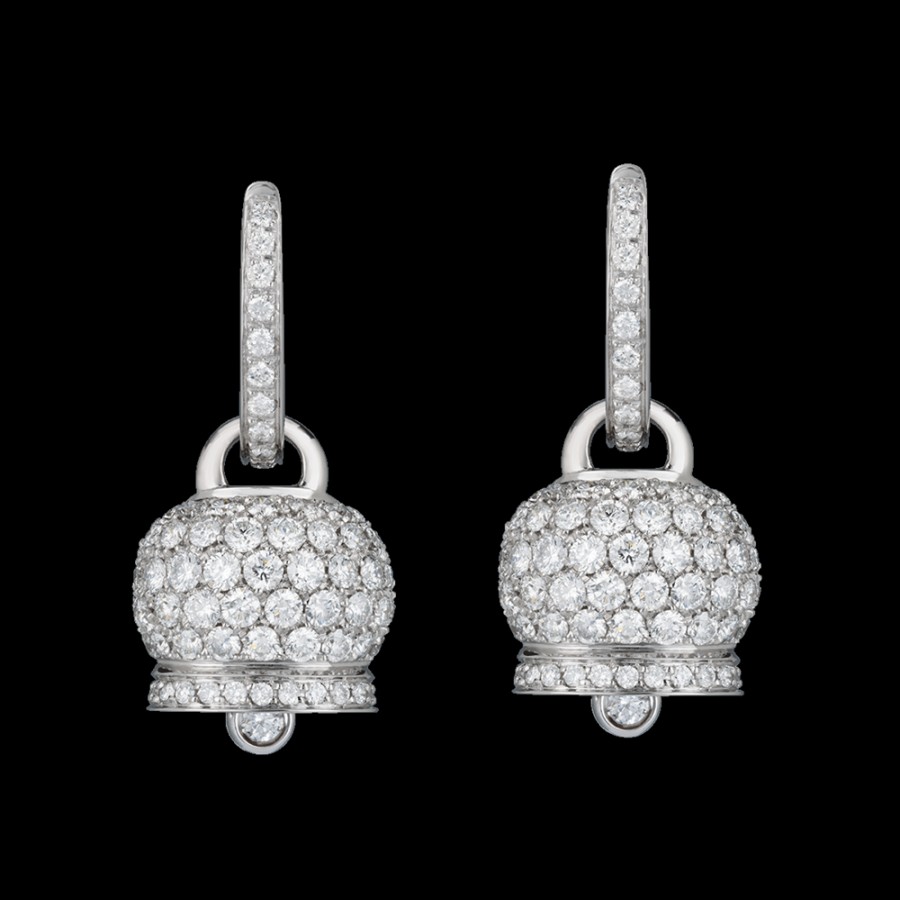 Gioielleria Chantecler | Orecchini Campanella Medi In Oro Bianco 18Kt E Pave Di Diamanti Cod.17461