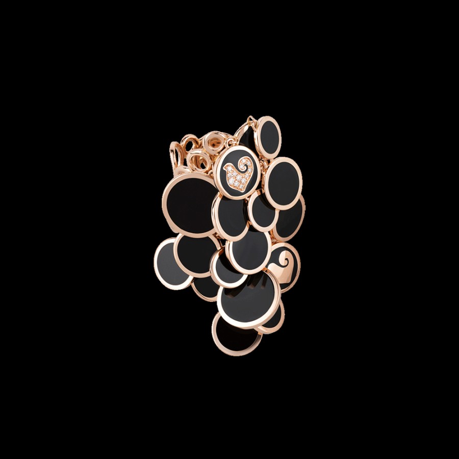 Gioielleria Chantecler | Anello A Cascata Paillettes In Oro Rosa 18Kt, Diamanti E Smalto Nero Cod.38899