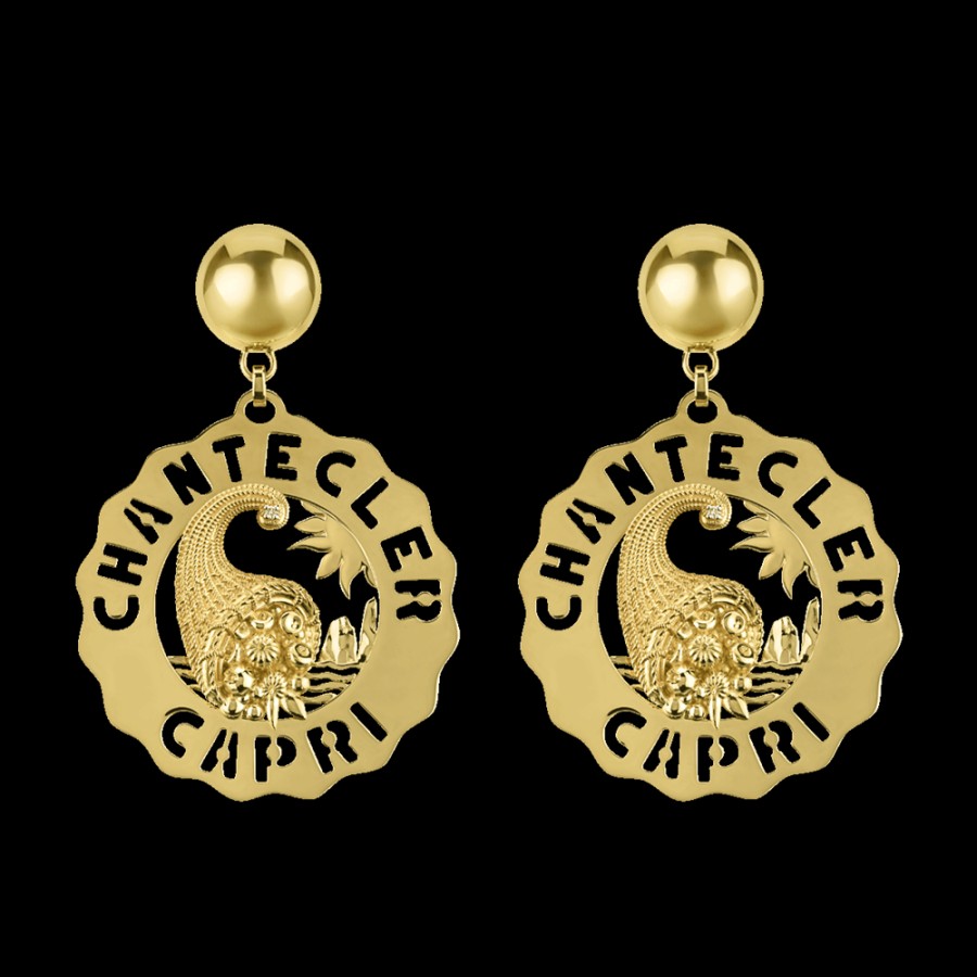 Gioielleria Chantecler | Orecchini Logo Cornucopia Grandi In Oro Giallo 18Kt E Diamanti Cod.41675