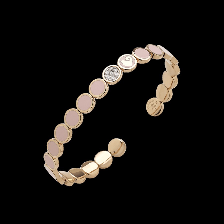 Gioielleria Chantecler | Bracciale Rigido Paillettes In Oro Rosa 18Kt, Pave Di Diamanti E Smalto Rosa Cod.40168