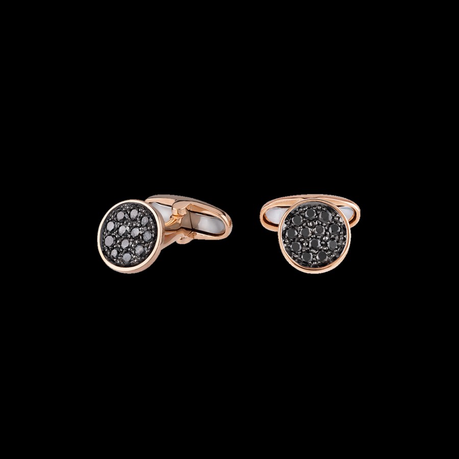 Gioielleria Chantecler | Gemelli Paillettes In Oro Rosa 18Kt E Diamanti Neri Cod.41132