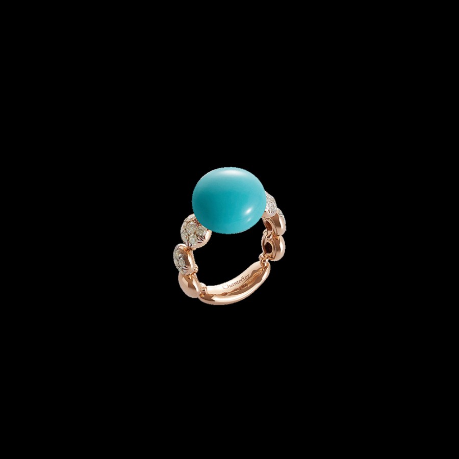 Gioielleria Chantecler | Anello Bon Bon In Oro Rosa 18Kt, Diamanti E Turchese Cod.37977