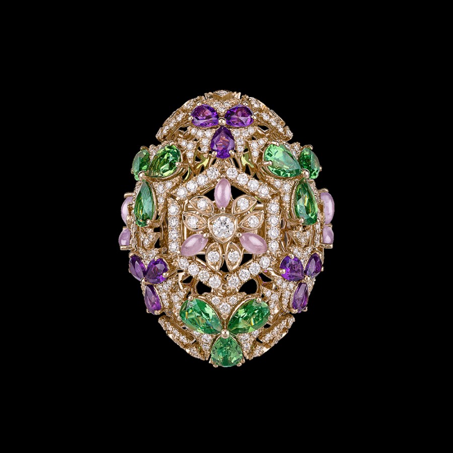 Gioielleria Chantecler | Anello Caleidoscopio In Oro Biallo 18Kt, Diamanti, Ametista, Tzavoriti E Giada Lavanda Cod.41620