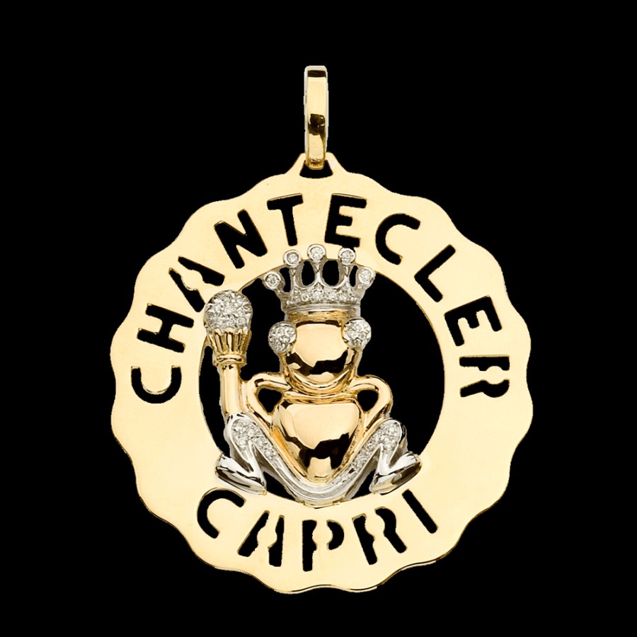 Gioielleria Chantecler | Ciondolo Logo Principe Ranocchio Grande In Oro Giallo E Bianco 18Kt E Diamanti Cod.24120