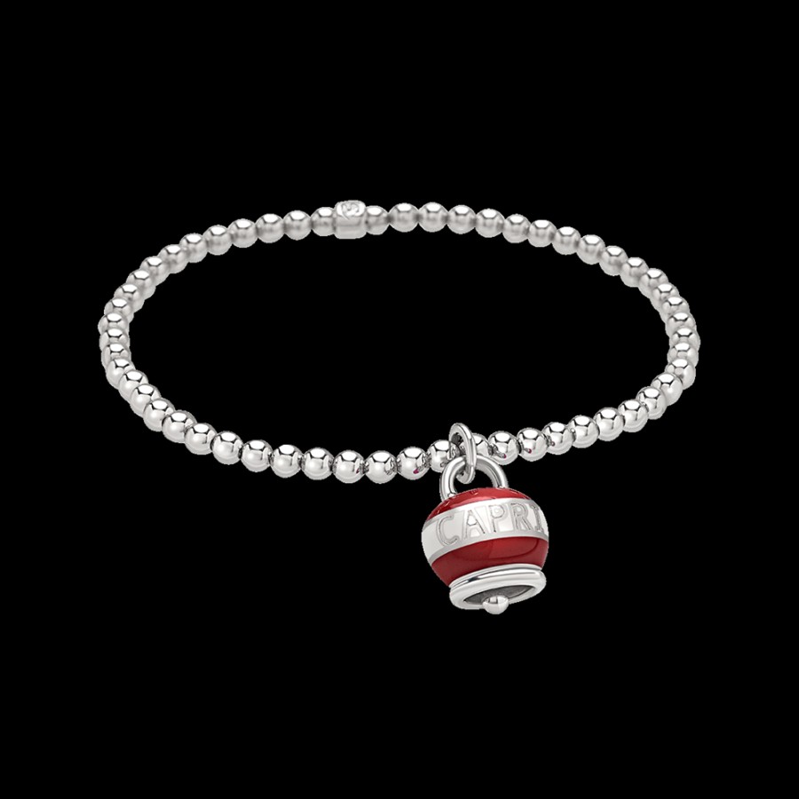 Et Voila L'Argento Chantecler | Bracciale Elastico Et Voila Con Ciondolo Campanella Capriness Dolce Vita Piccolo In Argento E Smalto Bianco E Rosso Cod.40493