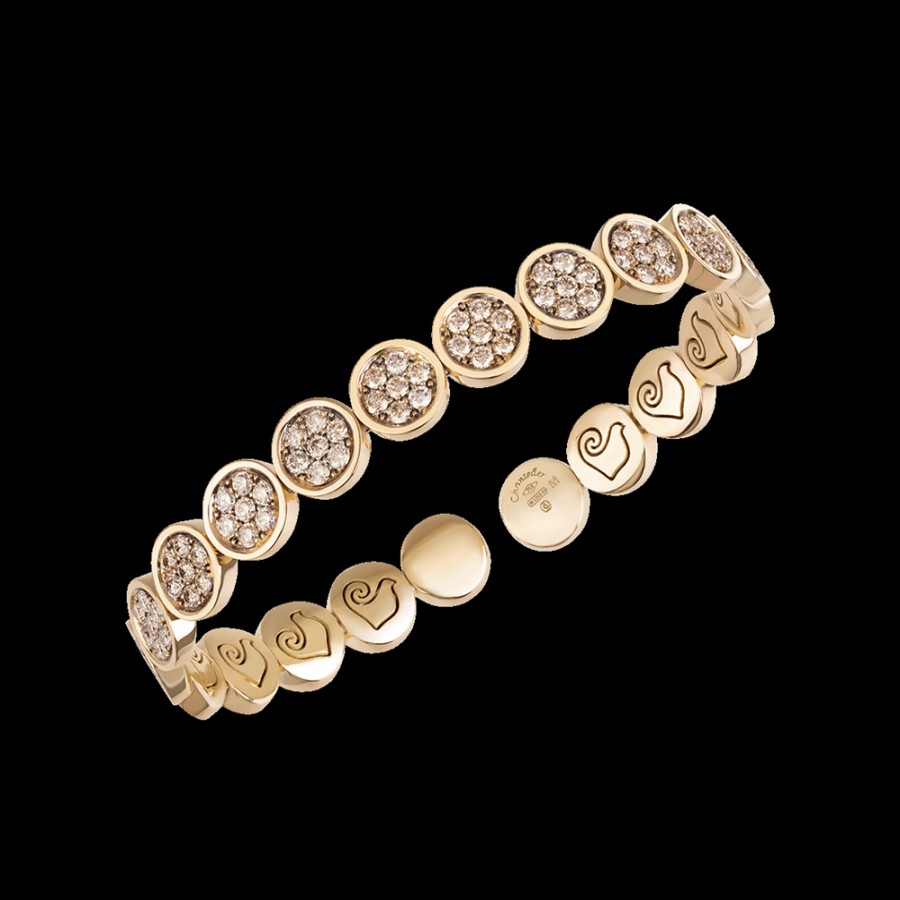 Gioielleria Chantecler | Bracciale Rigido Paillettes In Oro Giallo 18Kt E Full Pave Di Diamanti Champagne Cod.41278