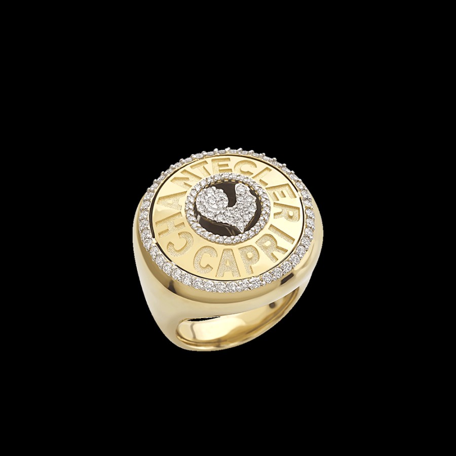 Gioielleria Chantecler | Anello Sigillo Logo In Oro Giallo 18Kt E Diamanti Cod.40742