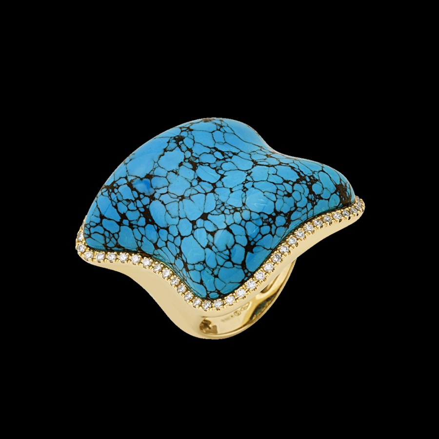 Gioielleria Chantecler | Anello Enchante In Oro Giallo 18Kt, Diamanti E Turchese Venato Cod.41932