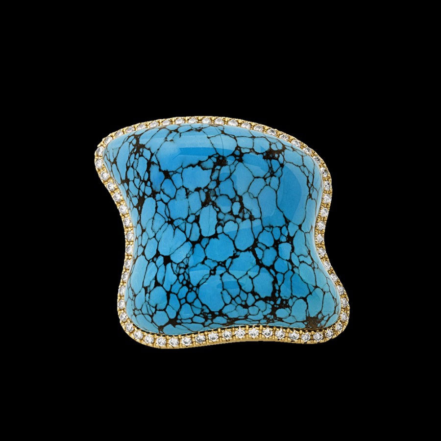 Gioielleria Chantecler | Anello Enchante In Oro Giallo 18Kt, Diamanti E Turchese Venato Cod.41932