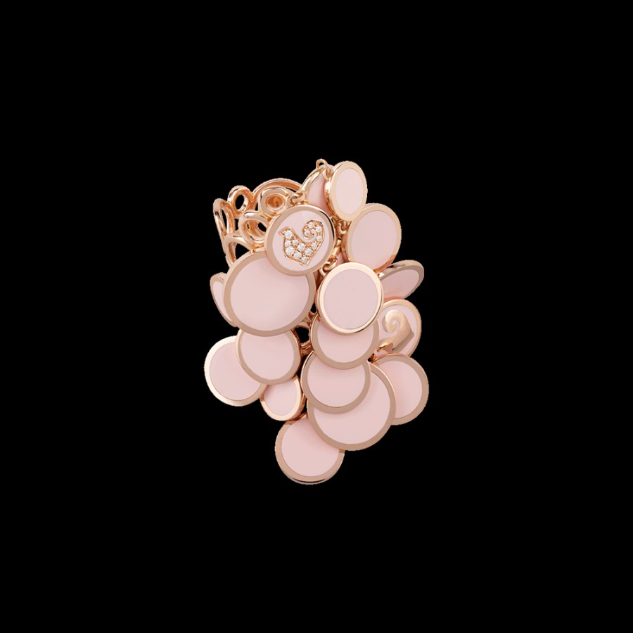 Gioielleria Chantecler | Anello A Cascata Paillettes In Oro Rosa 18Kt, Diamanti E Smalto Rosa Cod.38900