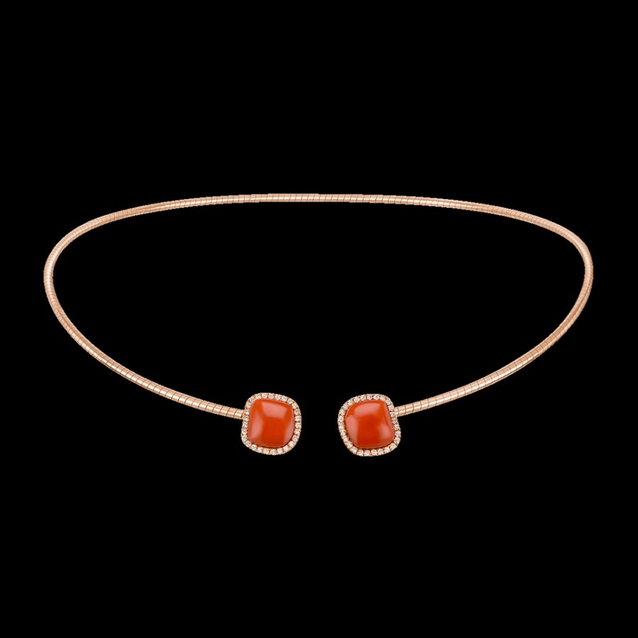 Gioielleria Chantecler | Choker Enchante In Oro Rosa 18Kt, Diamanti E Corallo Rosso Cod.41652