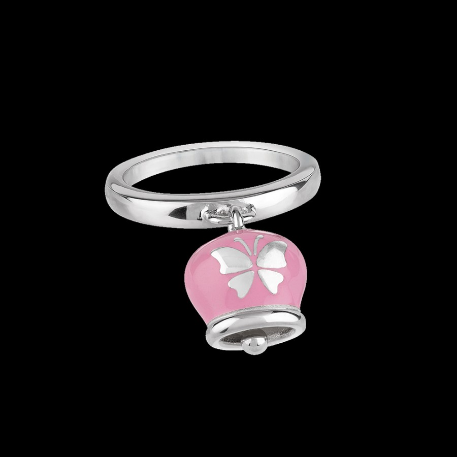 Et Voila L'Argento Chantecler | Anello Et Voila Campanella Piccolo In Argento E Smalto Rosa Con Farfalla Sul Retro Cod.41885