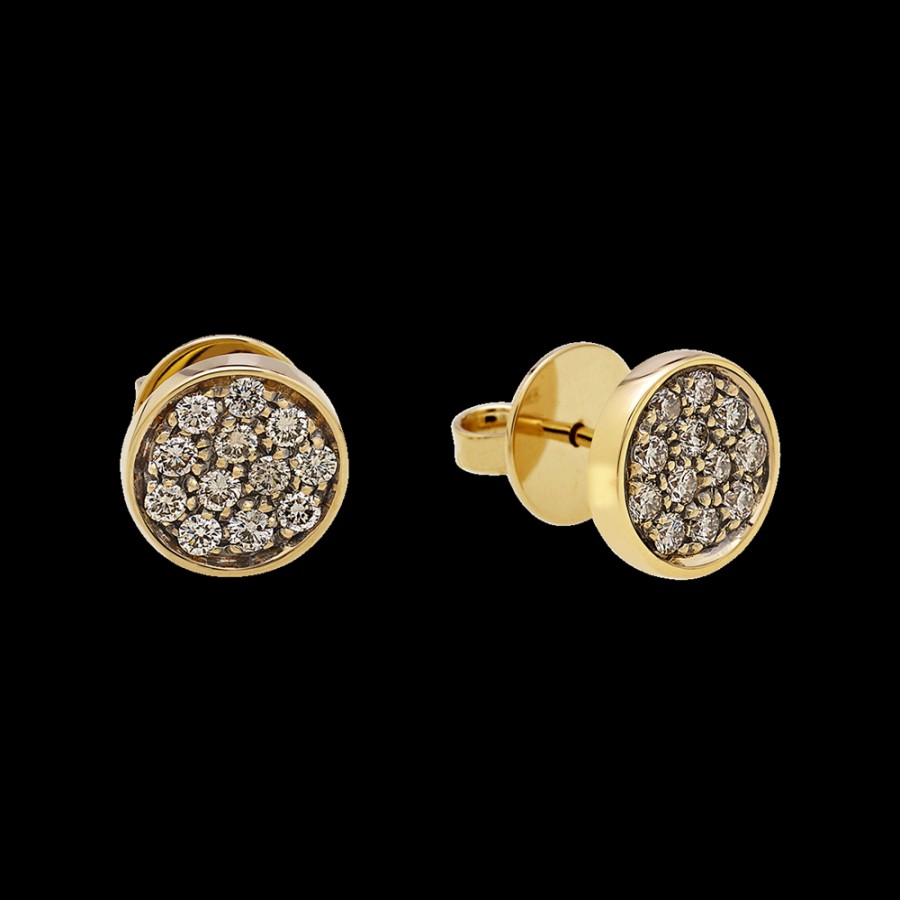 Gioielleria Chantecler | Orecchini Coprilobo Capritude Paillettes 10Mm In Oro Giallo 18Kt E Pave Di Diamanti Champagne Cod.41332