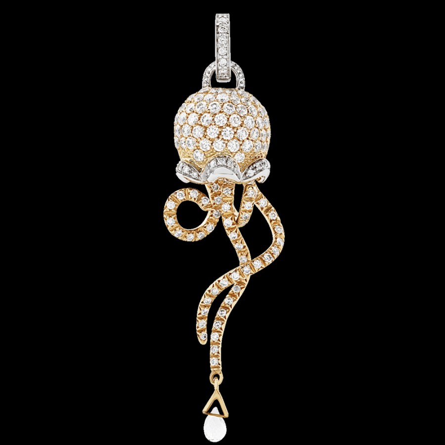 Gioielleria Chantecler | Ciondolo Campanella Medusa In Oro Rosa E Bianco 18Kt, Pave Di Diamanti E Briolette In Cristallo Cod.32084