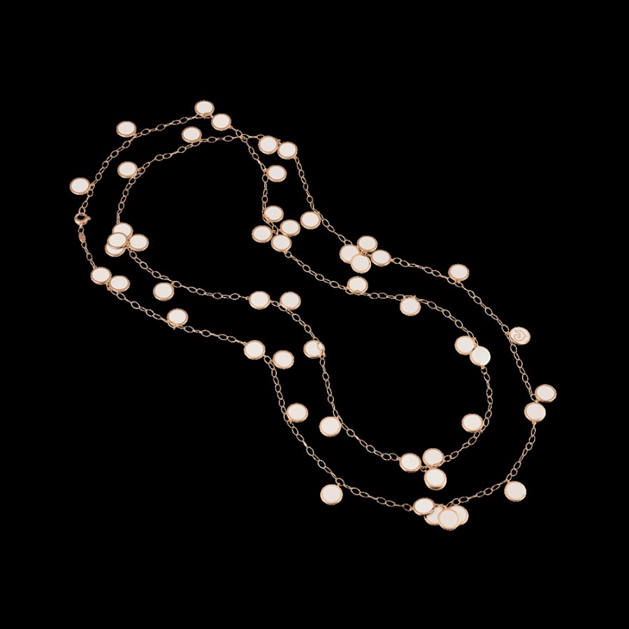 Gioielleria Chantecler | Collana Lunga Paillettes 120 Cm In Oro Rosa 18Kt E Smalto Bianco Cod.34105