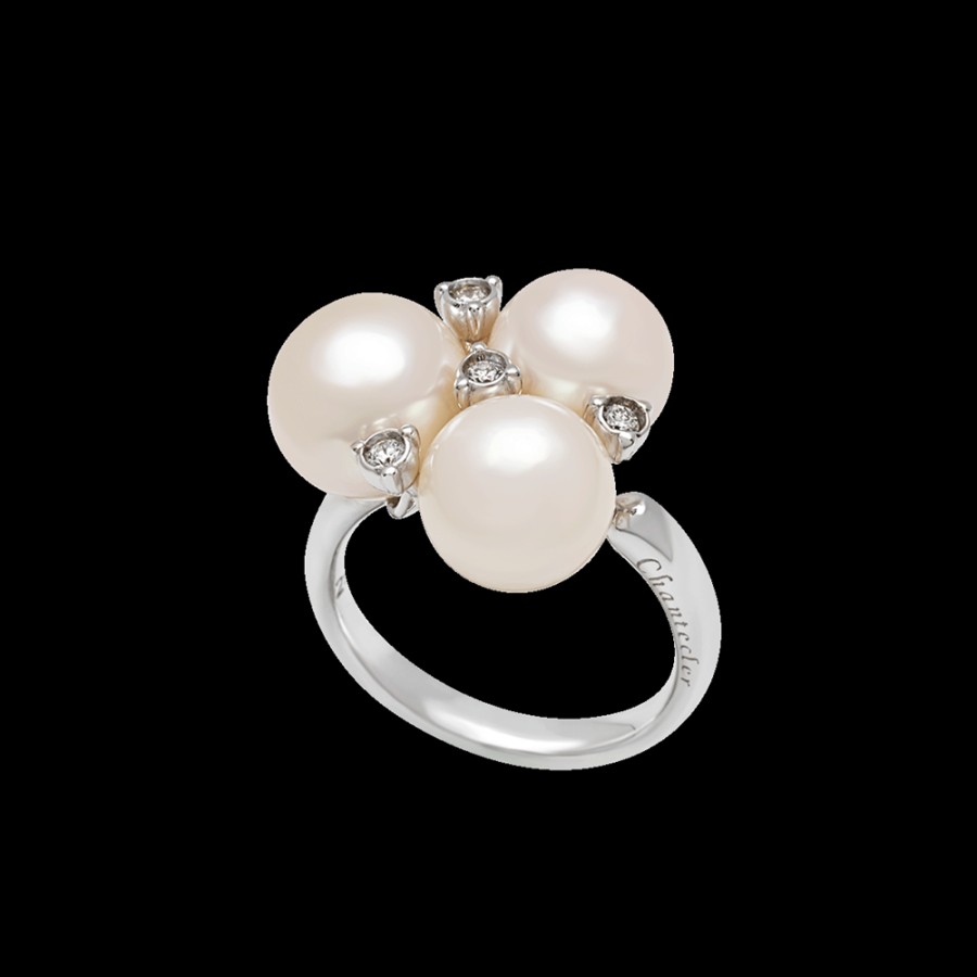 Gioielleria Chantecler | Anello Cherie In Oro Bianco 18Kt, Diamanti E Perle Freshwater. Cod.42385