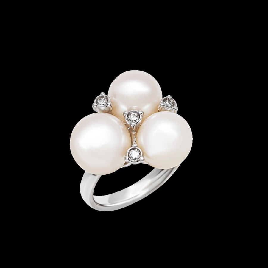 Gioielleria Chantecler | Anello Cherie In Oro Bianco 18Kt, Diamanti E Perle Freshwater. Cod.42385