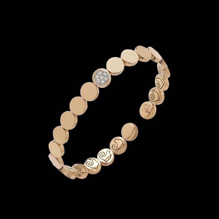 Gioielleria Chantecler | Bracciale Rigido Paillettes In Oro Rosa 18Kt E Una Paillettes In Pave Di Diamanti Cod.40213