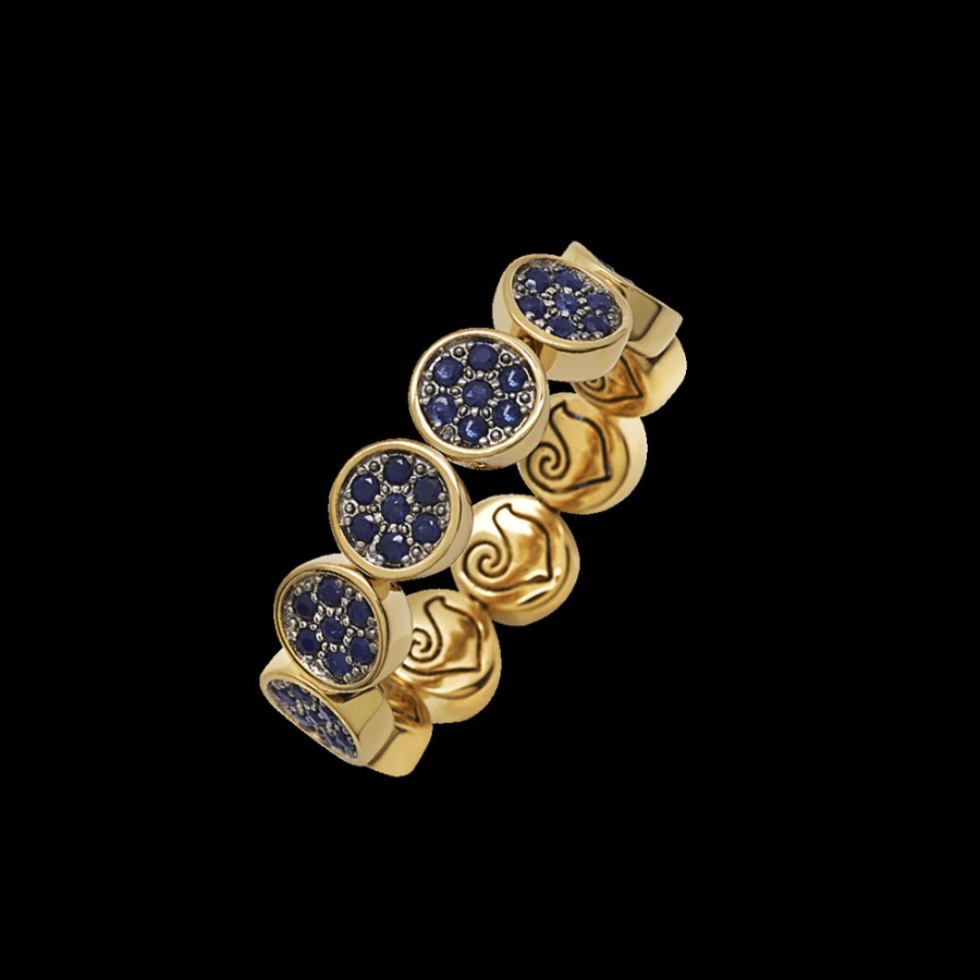 Gioielleria Chantecler | Anello Veretta Paillettes In Oro Giallo 18Kt E Pave Di Zaffiri. Misura: 17-21 Cod.42397