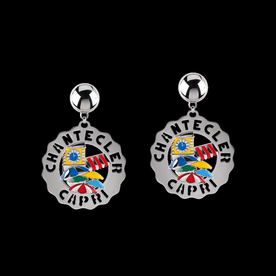 Et Voila L'Argento Chantecler | Orecchini Logo Capri Pop Grandi In Argento E Smalti Colorati Cod.41145